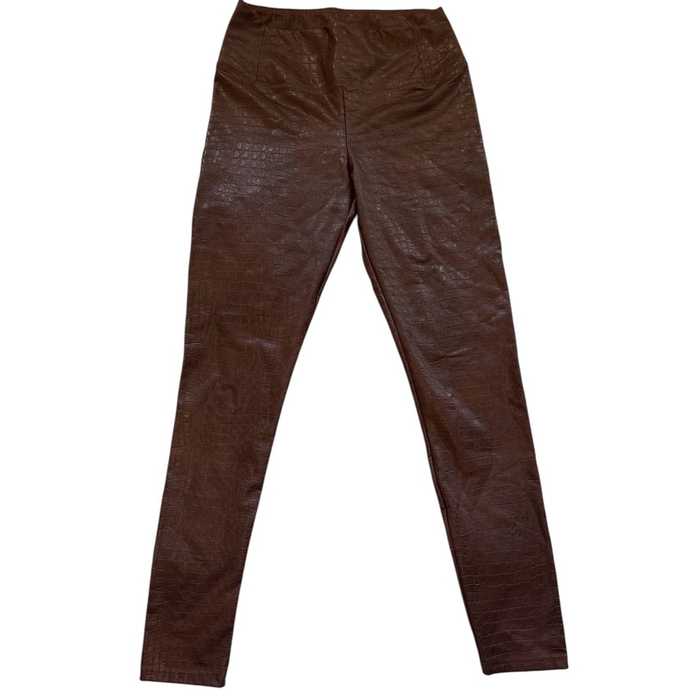 7 For All Mankind Chocolate Croc Embossed Brown Leggings